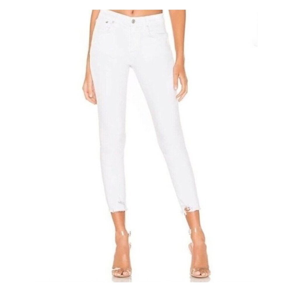 AGOLDE Sophie High Rise Skinny Crop Jeans in Aero White Raw Hem #73 Size 26